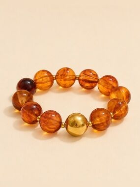 Golden Amber Bead Stretch Bracelet